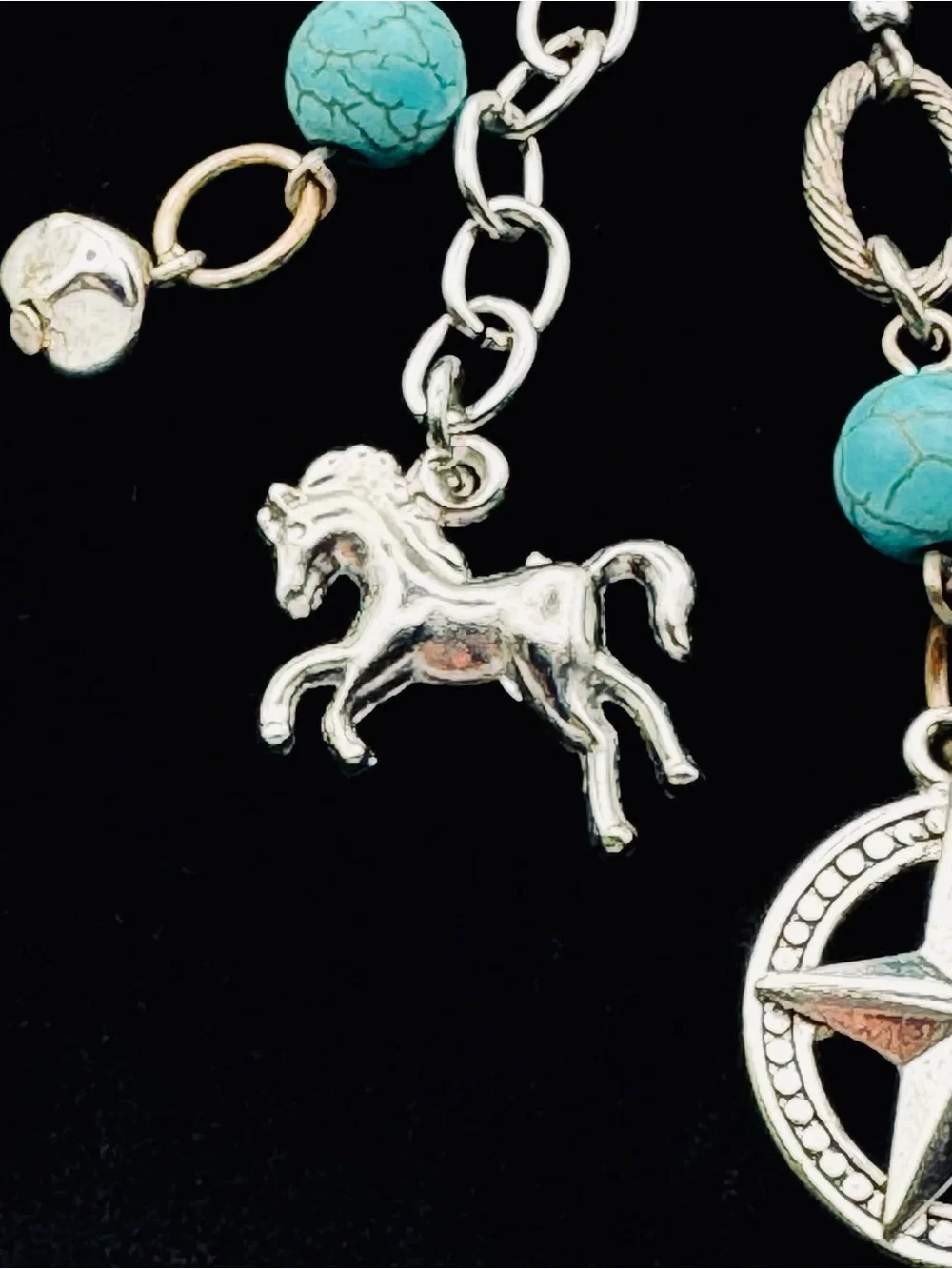 Southwestern Keychain Bag Charm - Turquoise Horse & Texas Star